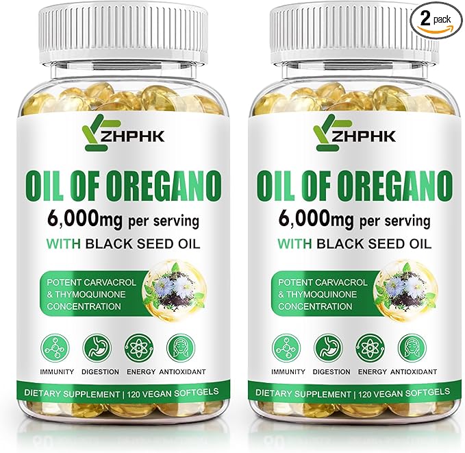 Oil of Oregano with Black Seed Oil, Organic Oil of Oregano 6000mg Supplement Softgels Oregano Oil Extract Immune & Digestive Support, Antioxidants, Non-GMO, Gluten Free