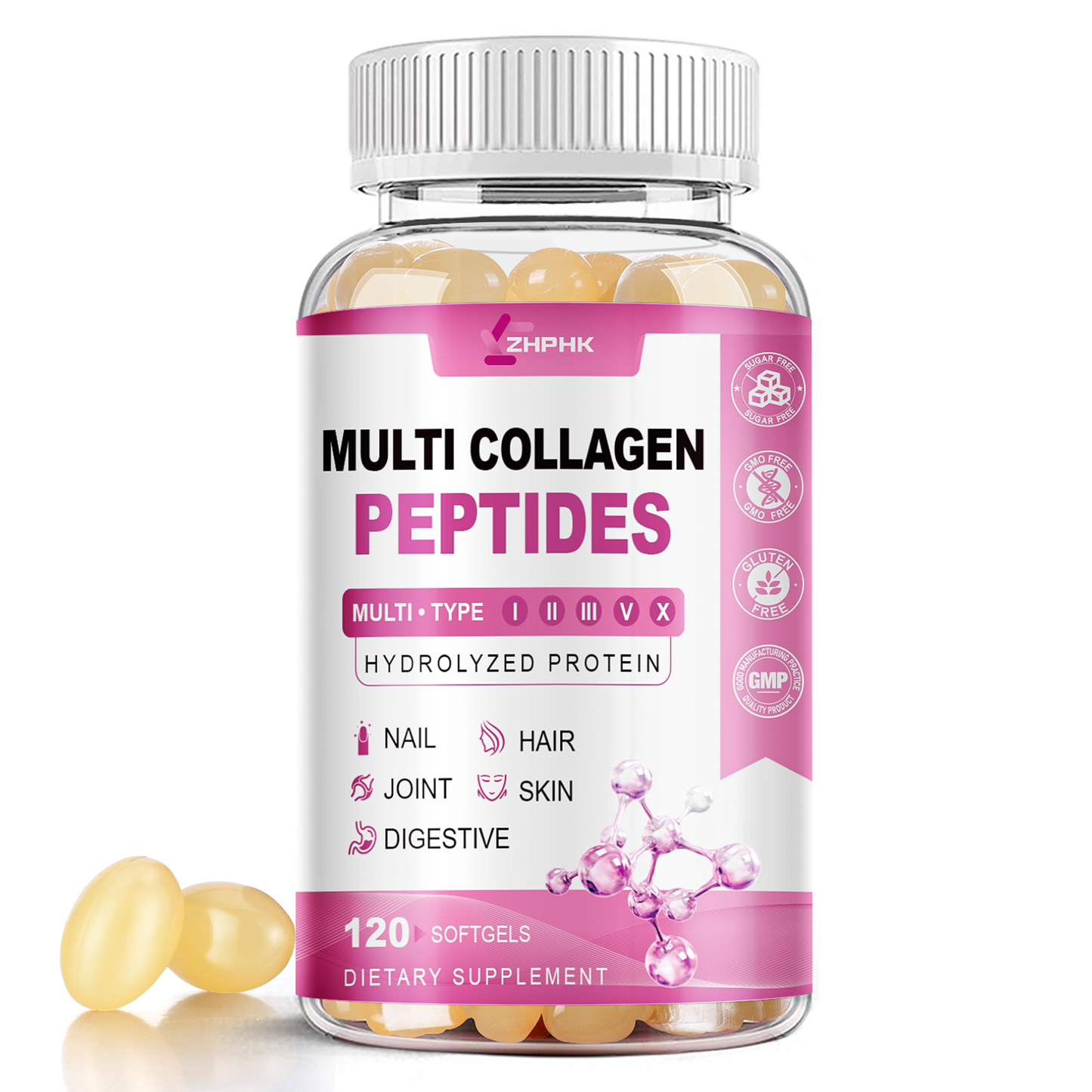 Multi Collagen Peptides for Women Hydrolyzed Collagen Complex Softgels 2000mg Collagen Supplement Type I II III V X with Hyaluronic Acid Biotin Vitamin C - Support Skin Hair Nail | 120 Count