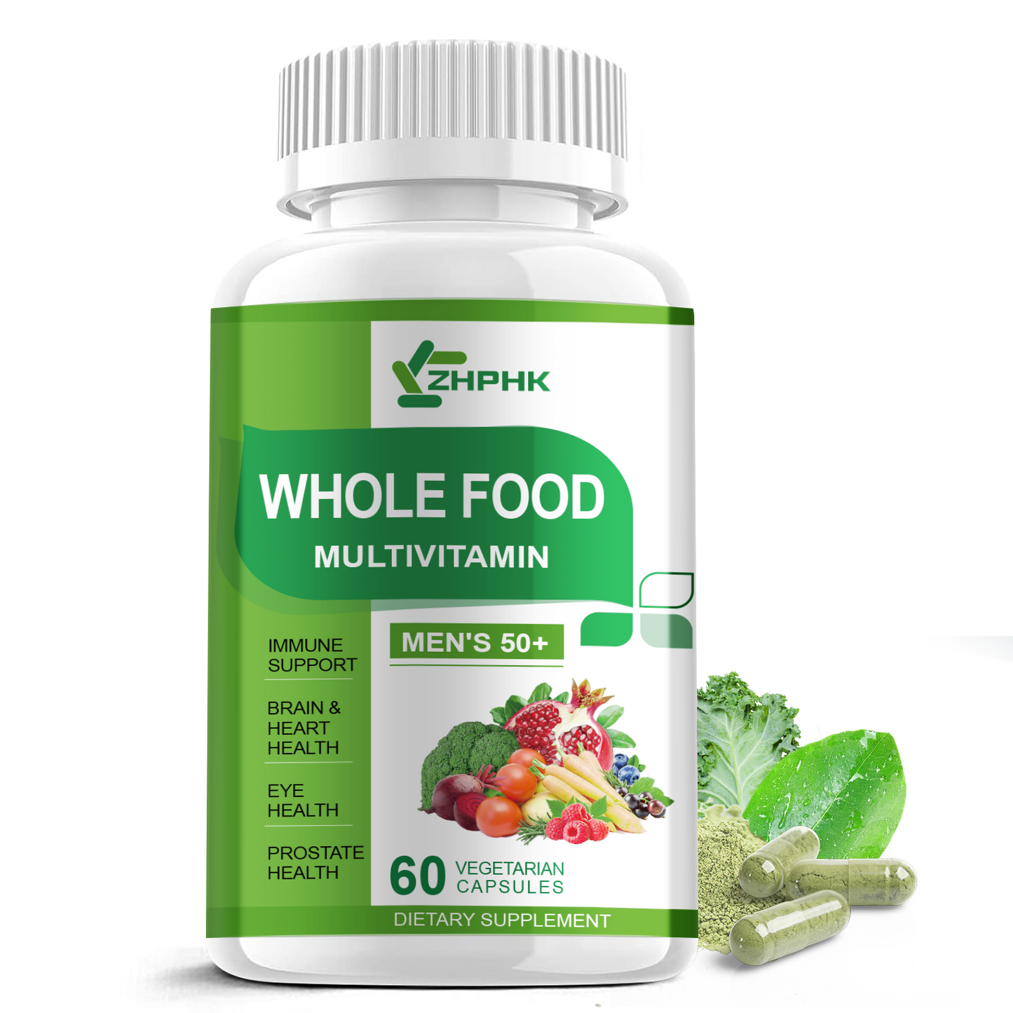 Mens Multivitamins 50 Plus, Whole Food Multivitamin Organic Natural Foods Mens Vitamins Multivitamin Men 50+ for Brain, Heart and Eye Health, Improve Digestion & Prostate Healt