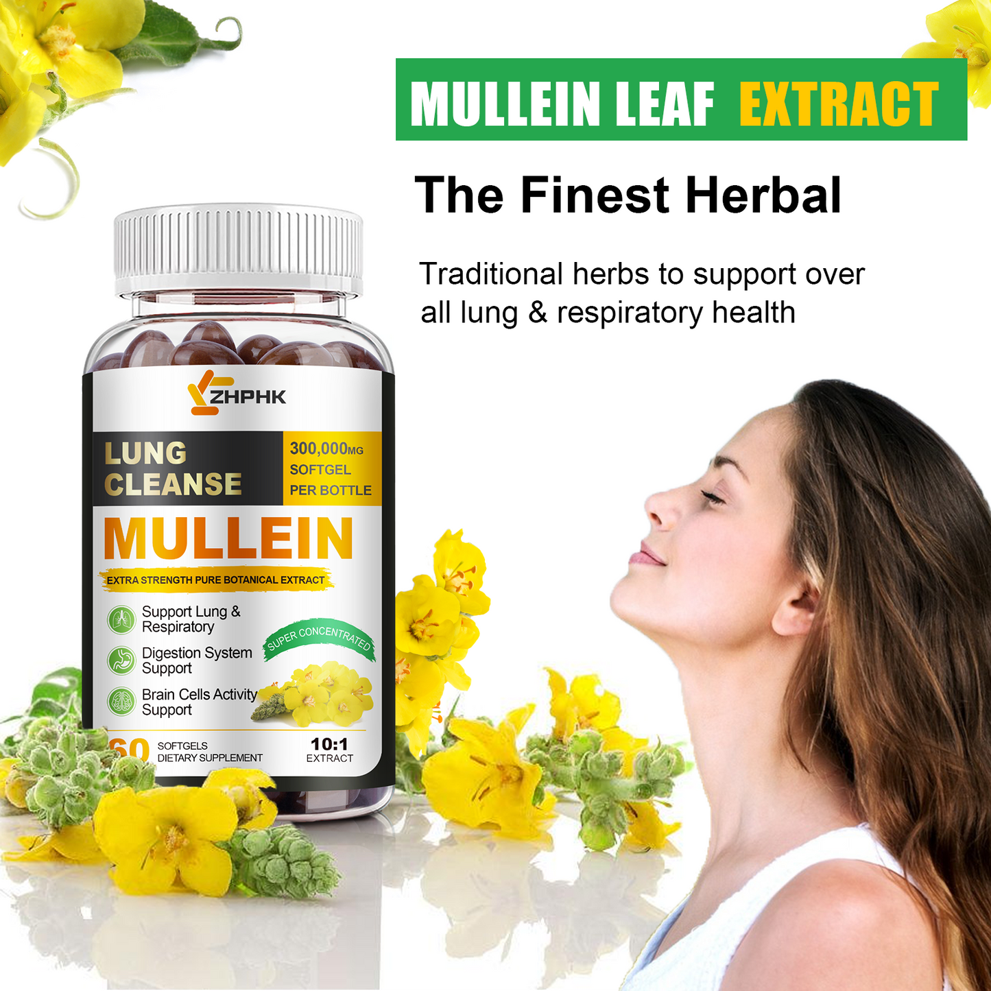 Mullein Leaf Extract for Lungs Softgels, Lung Cleanse Lung Detox for Smokers, Respiratory Support Lung and Bronchial Support, Vegan, Non-GMO, Immune Digestive Support