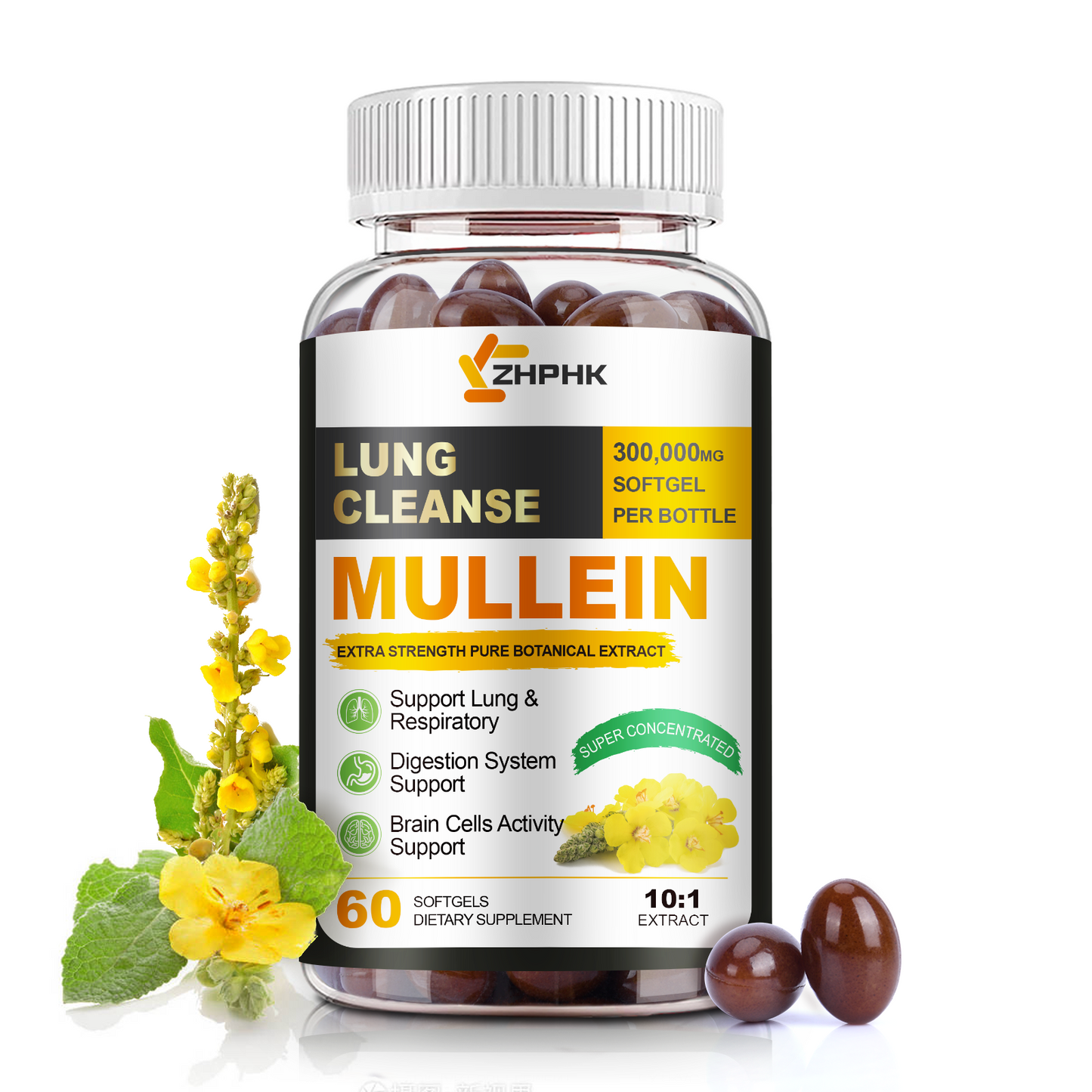 Mullein Leaf Extract for Lungs Softgels, Lung Cleanse Lung Detox for Smokers, Respiratory Support Lung and Bronchial Support, Vegan, Non-GMO, Immune Digestive Support