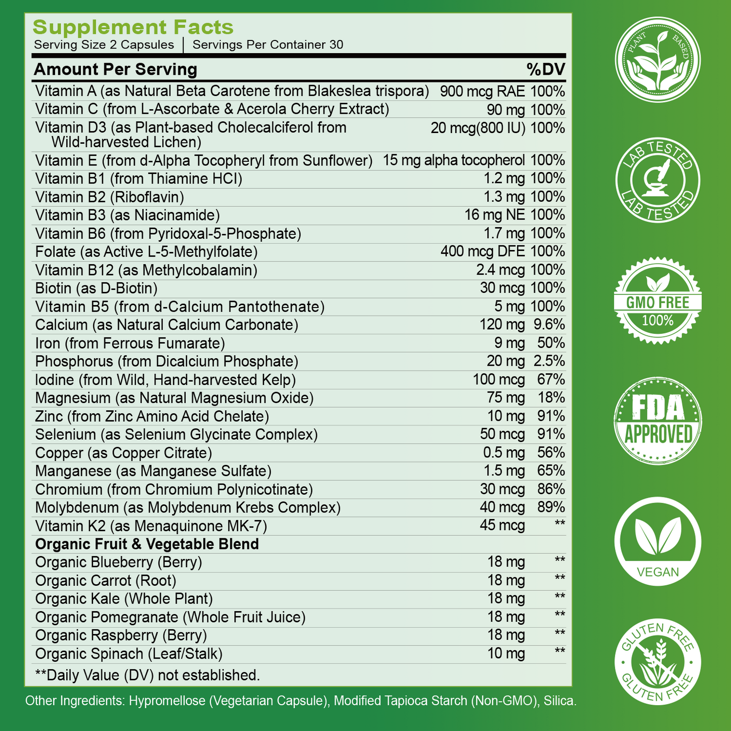 Multivitamin for Women 50 and Over, Whole Food Multivitamins Minerals Organic Extracts Women's 50+ Multivitamin for Energy Support, Nourish Hair, Skin, Nails Health