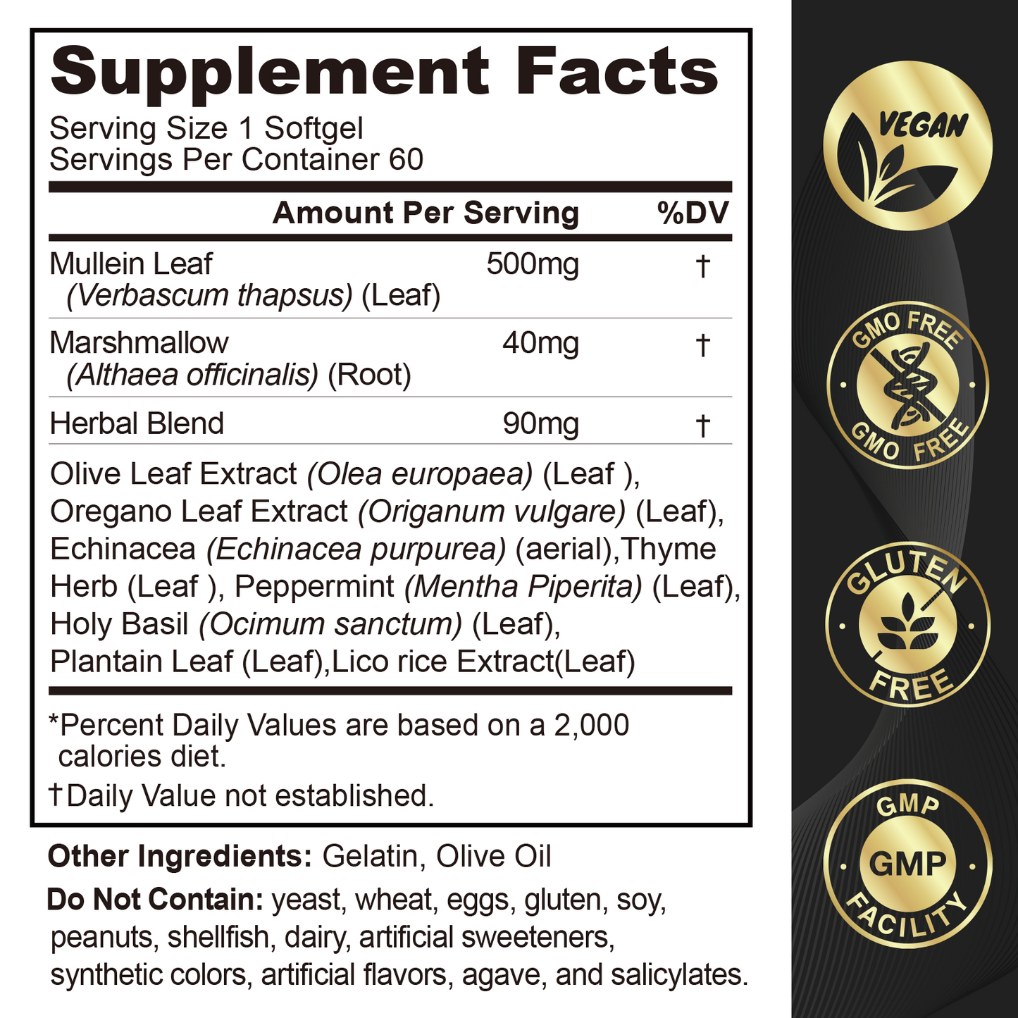 Mullein Leaf Extract for Lungs Softgels, Lung Cleanse Lung Detox for Smokers, Respiratory Support Lung and Bronchial Support, Vegan, Non-GMO, Immune Digestive Support