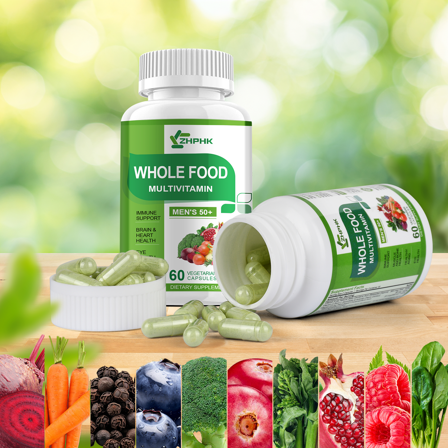 Mens Multivitamins 50 Plus, Whole Food Multivitamin Organic Natural Foods Mens Vitamins Multivitamin Men 50+ for Brain, Heart and Eye Health, Improve Digestion & Prostate Healt