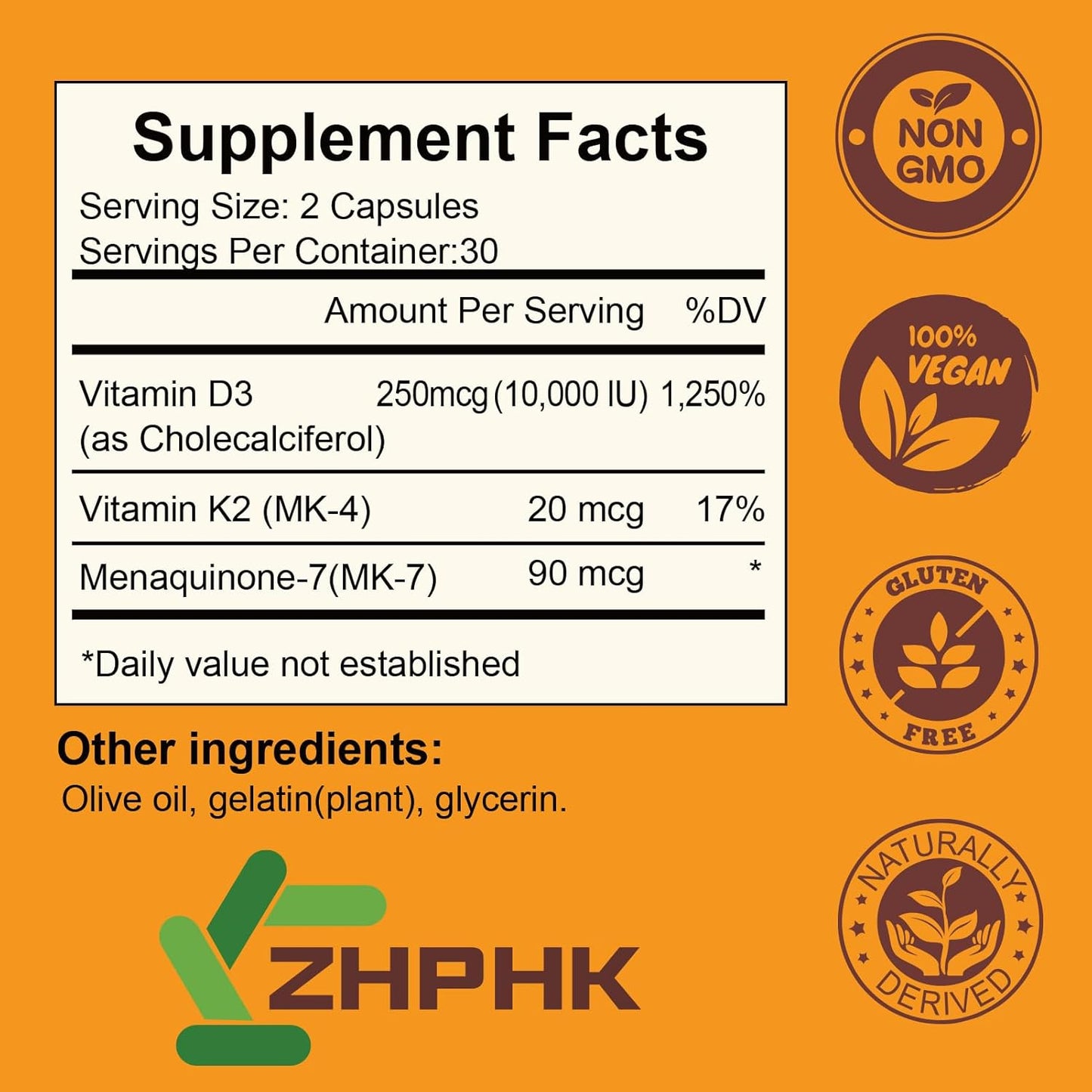 D3 K2 Vitamin 10,000 IU, K2 Vitamin with D3 Supplement High Potency Non-GMO Formula, Immune Supports, Bone & Heart Health Microingredients Vitamin D3 K2 Complex (MK-4 & MK-7)