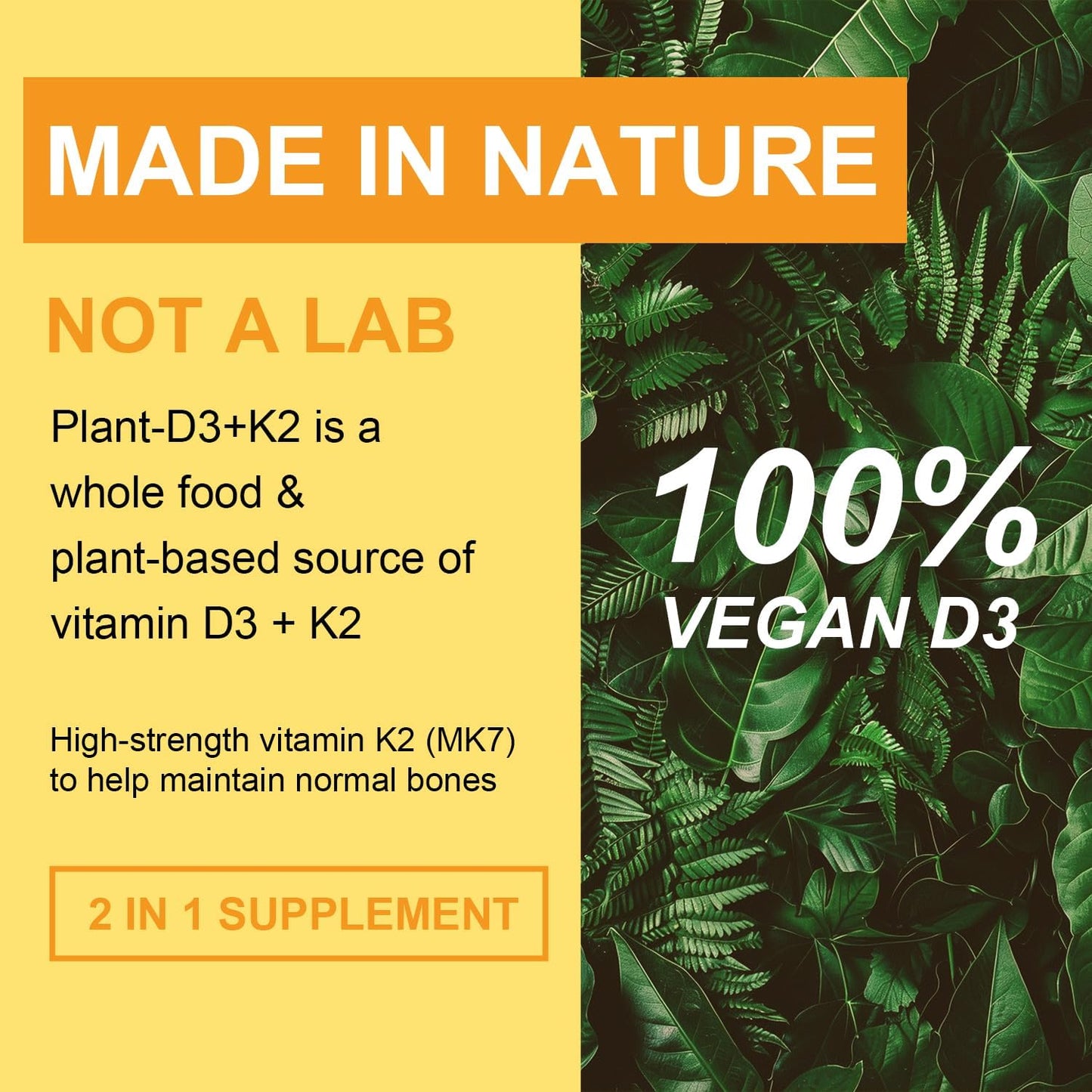 D3 K2 Vitamin 10,000 IU, K2 Vitamin with D3 Supplement High Potency Non-GMO Formula, Immune Supports, Bone & Heart Health Microingredients Vitamin D3 K2 Complex (MK-4 & MK-7)