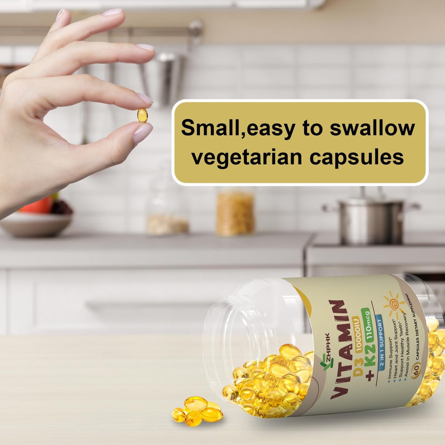 D3 K2 Vitamin 10,000 IU, K2 Vitamin with D3 Supplement High Potency Non-GMO Formula, Immune Supports, Bone & Heart Health Microingredients Vitamin D3 K2 Complex (MK-4 & MK-7)