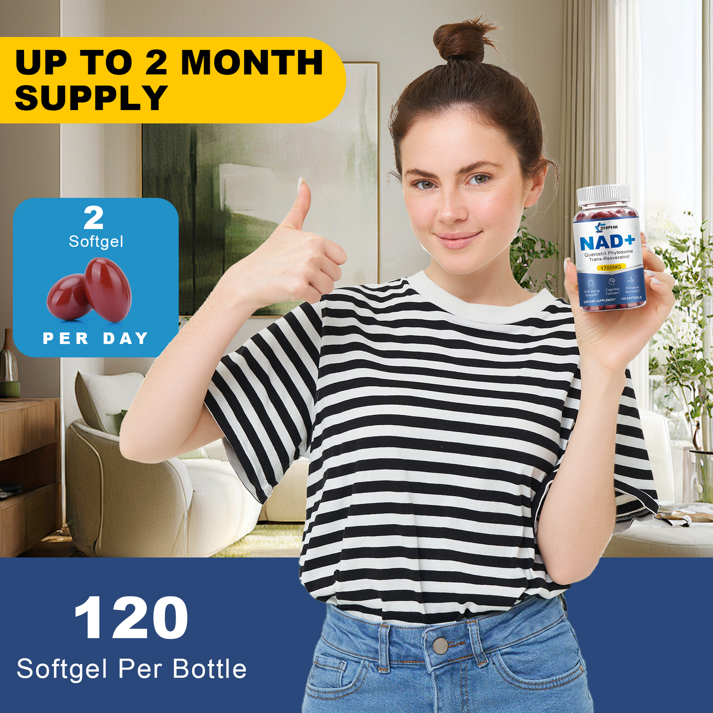 NAD Supplement Softgels 1700mg, Nad Supplements for Women & Men with Nicotinamide Riboside Quercetin Phytosome, Trans Resveratrol & TMG, Boost NAD Energy & Anti-Aging Support 120-Count, 60 Days Supply