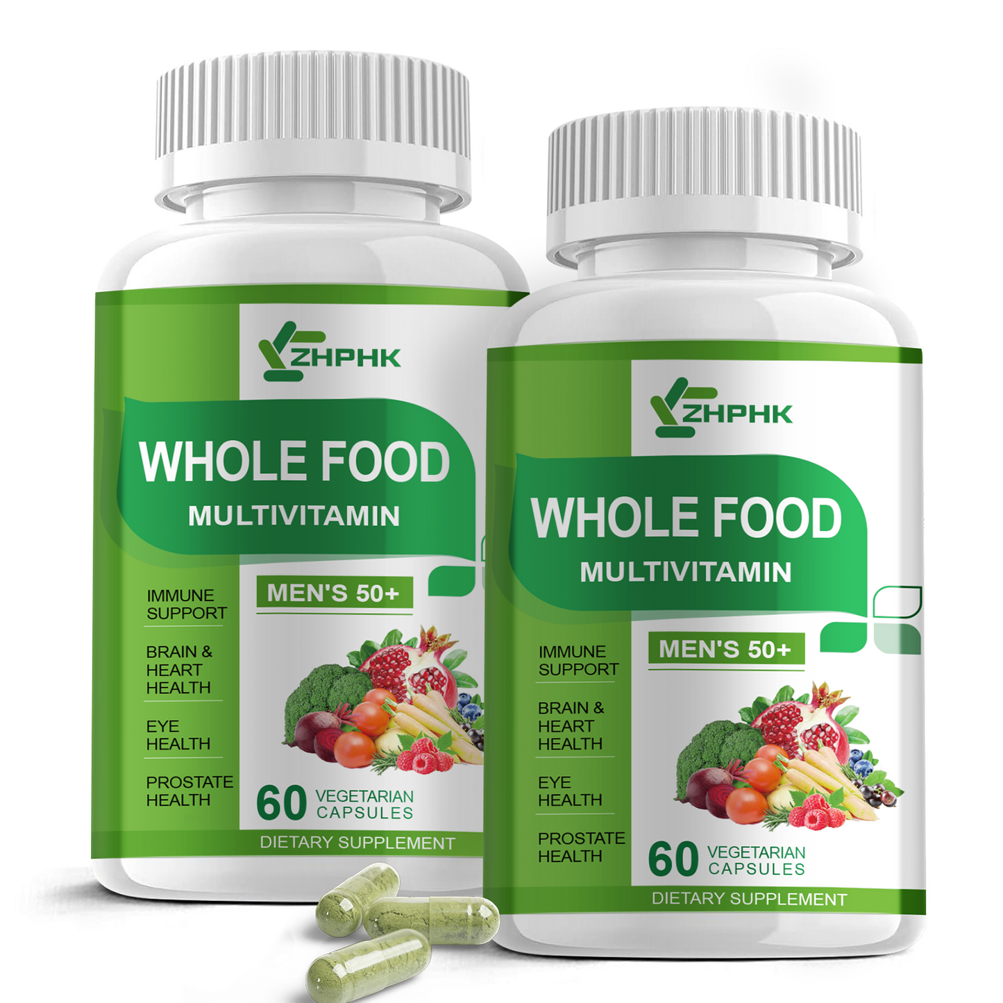 Mens Multivitamins 50 Plus, Whole Food Multivitamin Organic Natural Foods Mens Vitamins Multivitamin Men 50+ for Brain, Heart and Eye Health, Improve Digestion & Prostate Healt