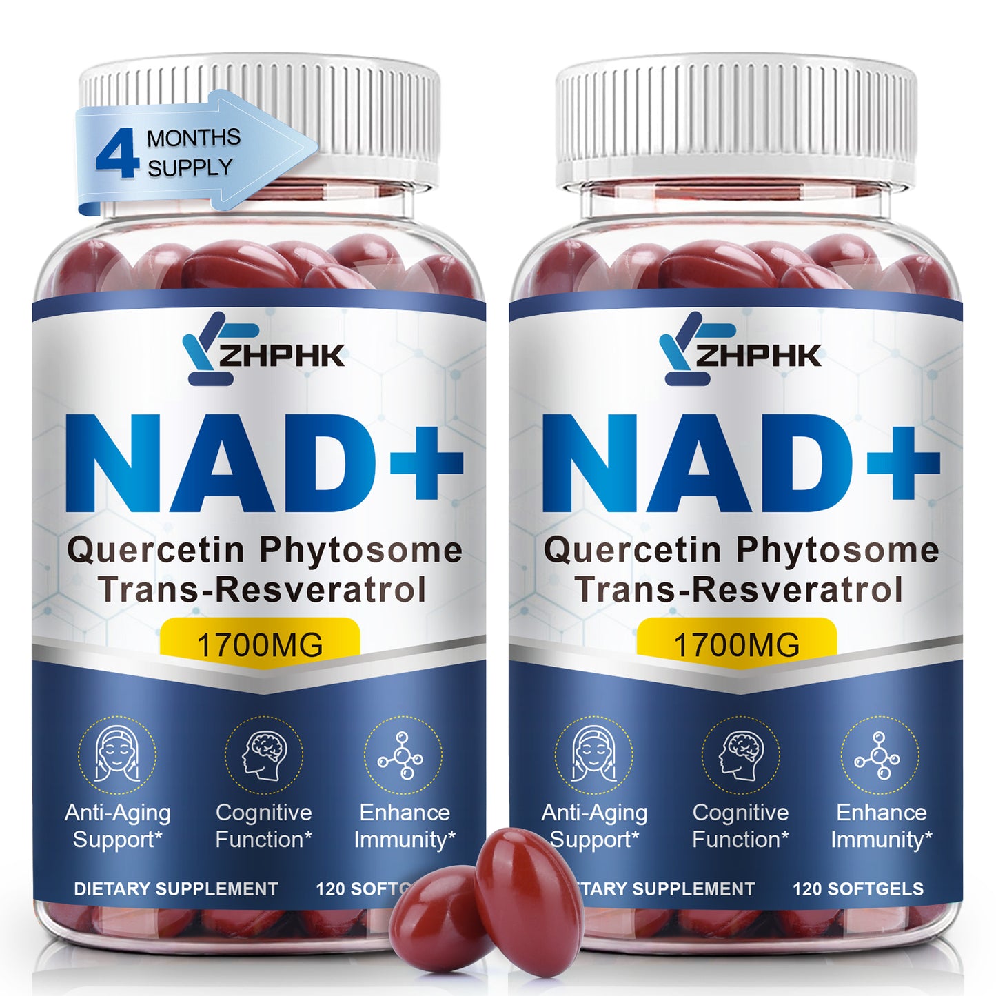 NAD Supplement Softgels 1700mg, Nad Supplements for Women & Men with Nicotinamide Riboside Quercetin Phytosome, Trans Resveratrol & TMG, Boost NAD Energy & Anti-Aging Support 120-Count, 60 Days Supply
